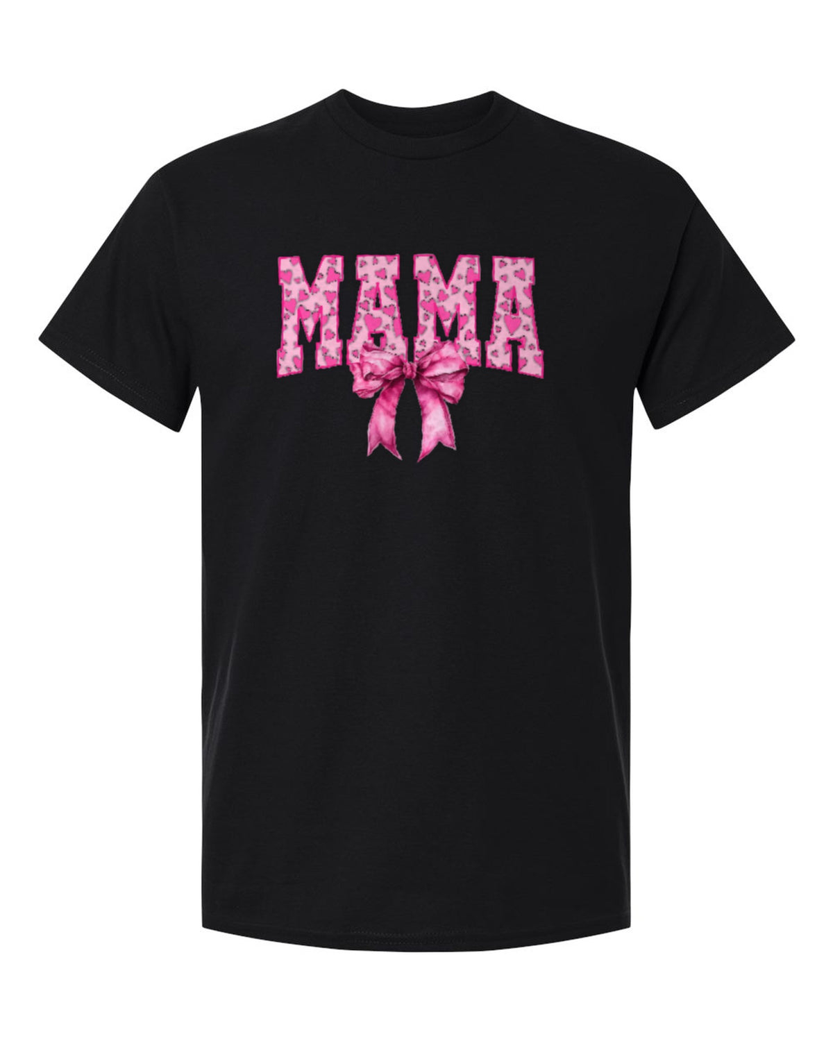 Pink Bow Mama Design — black t-shirt mockup