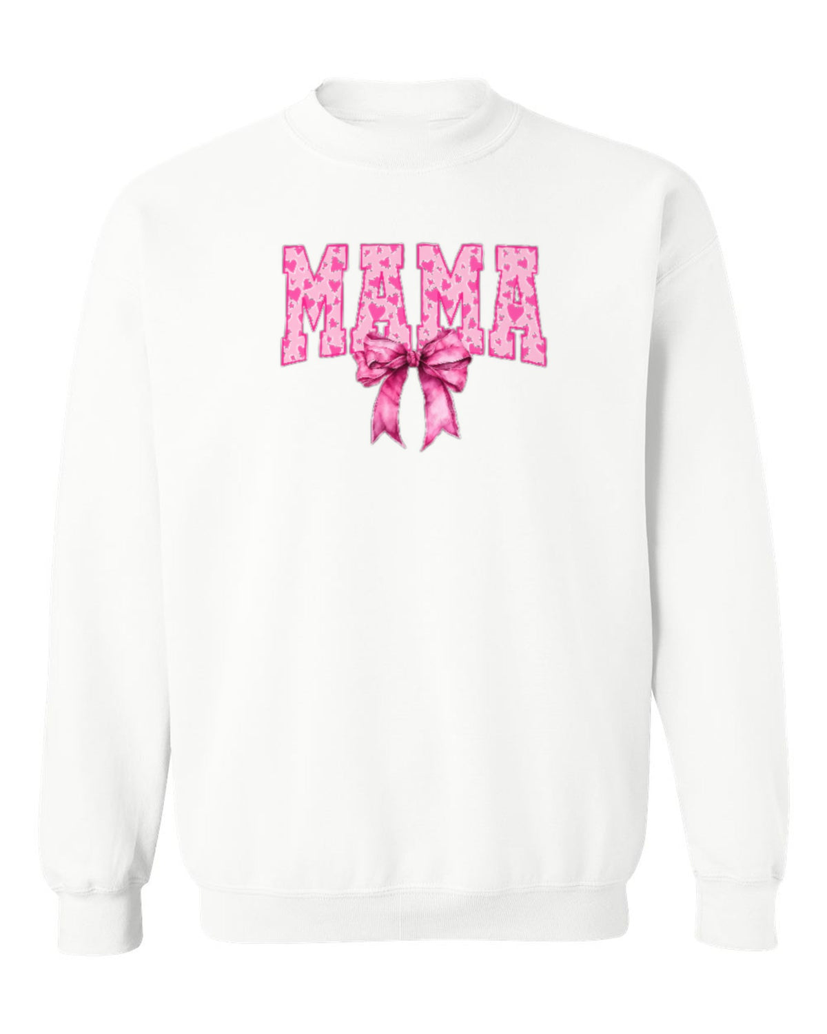 Pink Bow Mama Design — white crewneck mockup