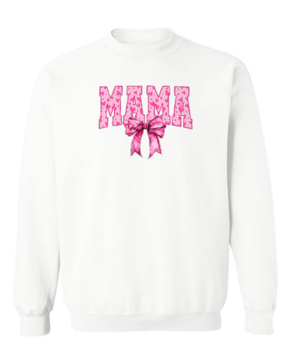 Pink Bow Mama Design — white crewneck mockup