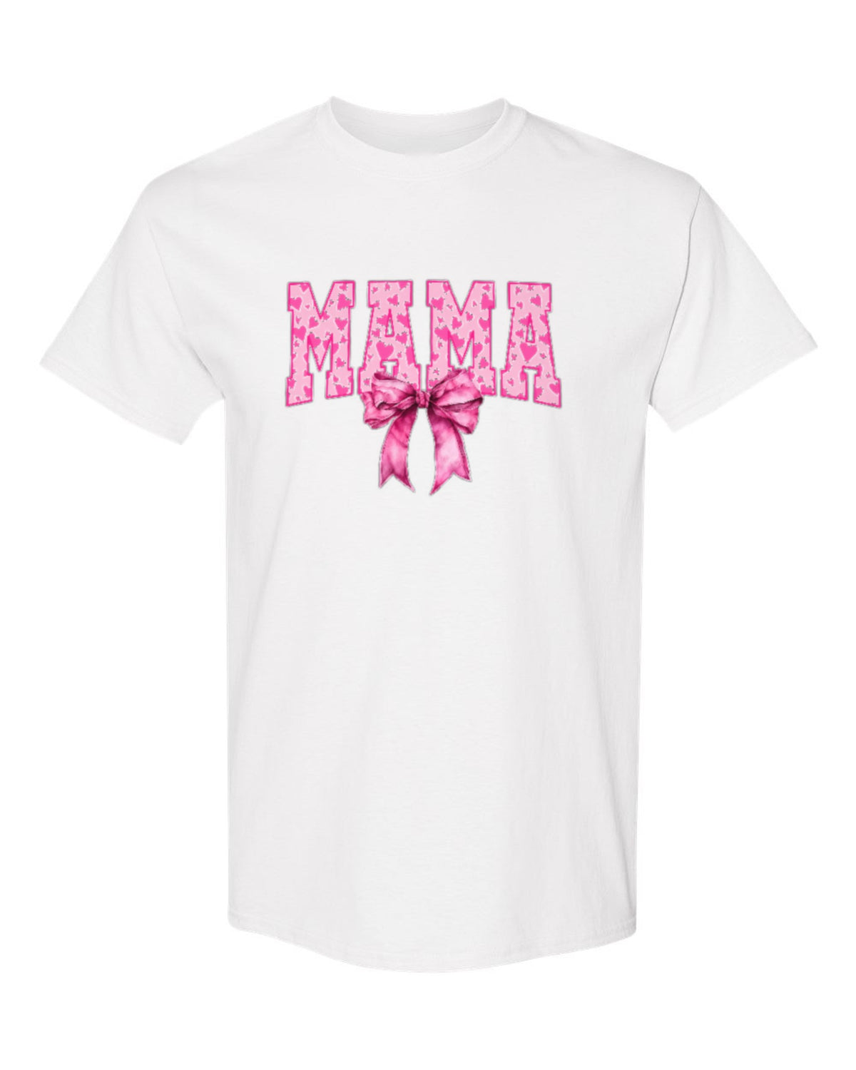 Pink Bow Mama Design — white t-shirt mockup