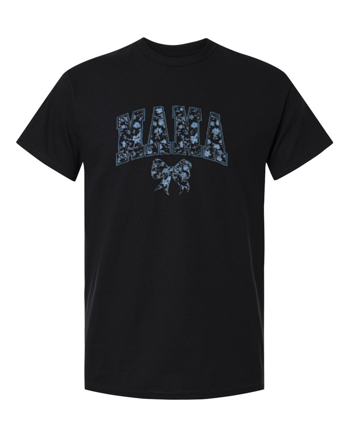 Blue Floral Mama Design — black t-shirt mockup