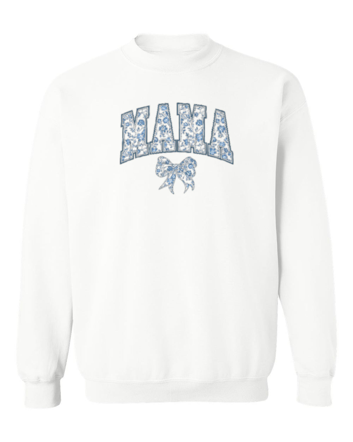 Blue Floral Mama Design — white crewneck mockup
