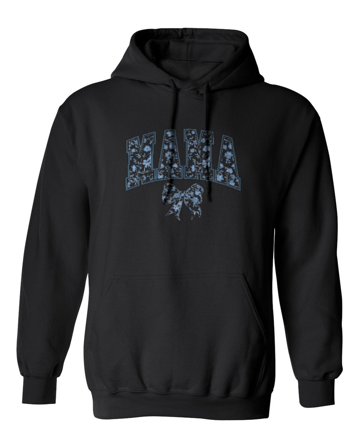 Blue Floral Mama Design — black hoodie mockup
