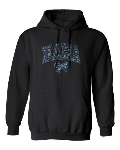 Blue Floral Mama Design — black hoodie mockup