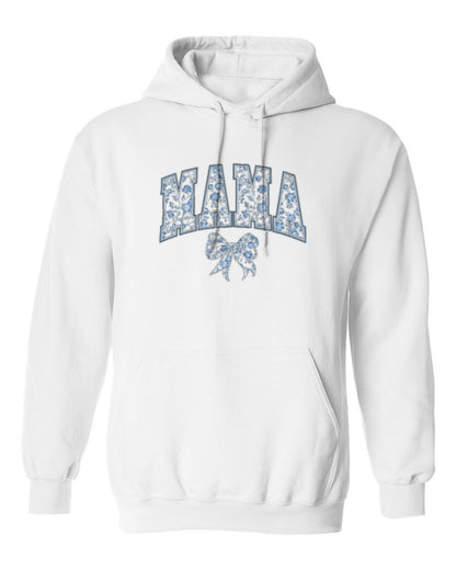 Blue Floral Mama Design — white hoodie mockup