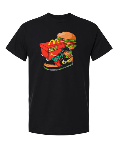 Nike Burger Sneaker Design — black t-shirt mockup