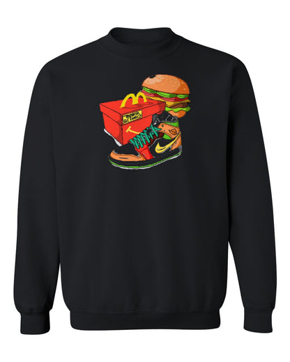 Nike Burger Sneaker Design — black crewneck mockup
