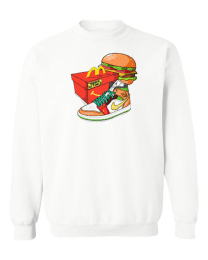 Nike Burger Sneaker Design — white crewneck mockup
