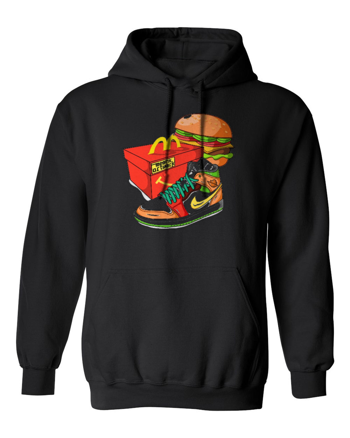 Nike Burger Sneaker Design — black hoodie mockup
