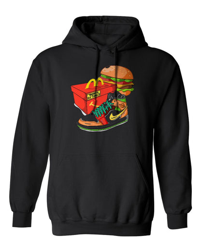 Nike Burger Sneaker Design — black hoodie mockup