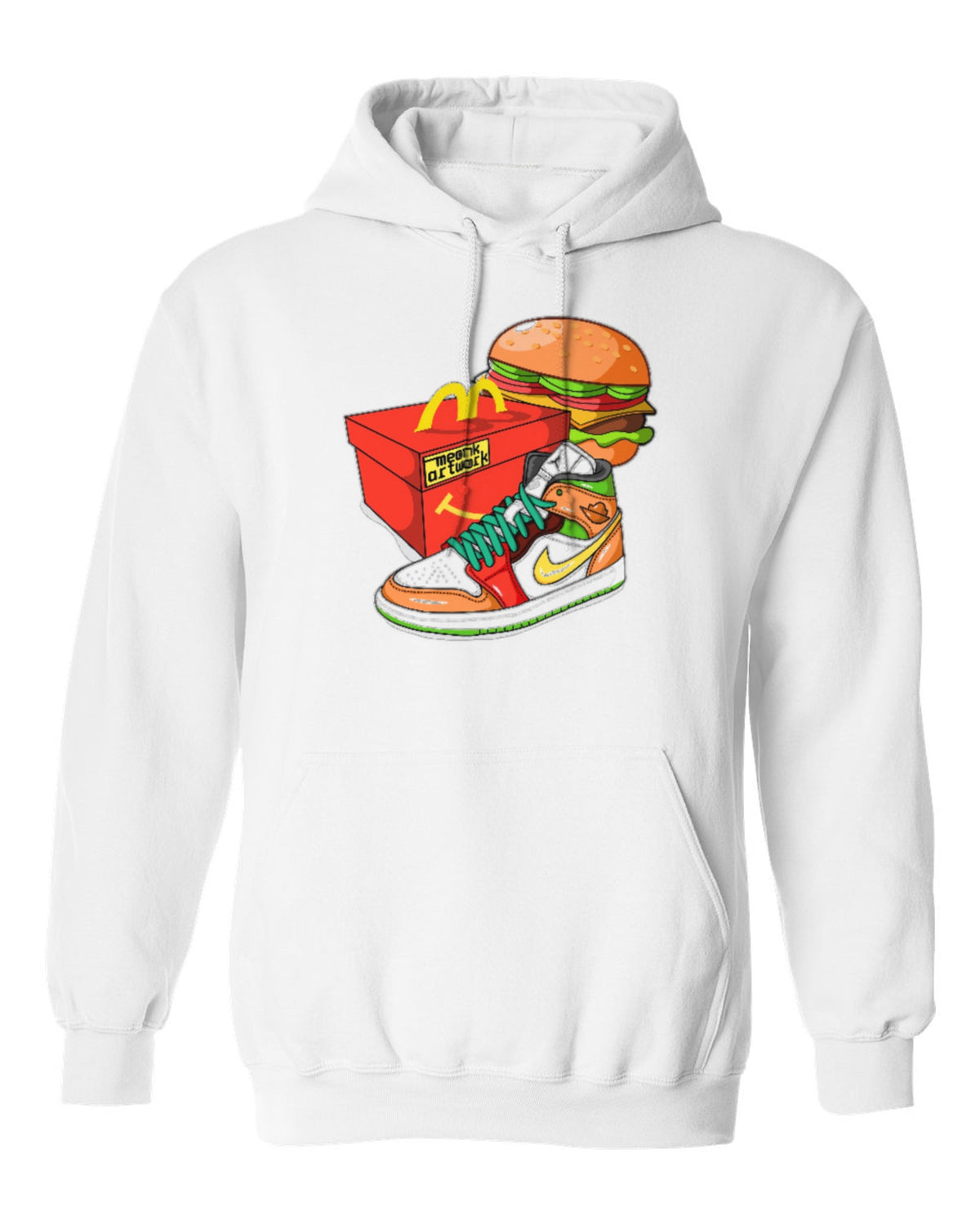 Nike Burger Sneaker Design — white hoodie mockup