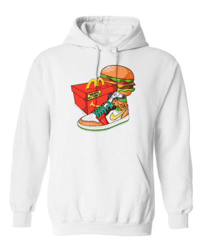 Nike Burger Sneaker Design — white hoodie mockup