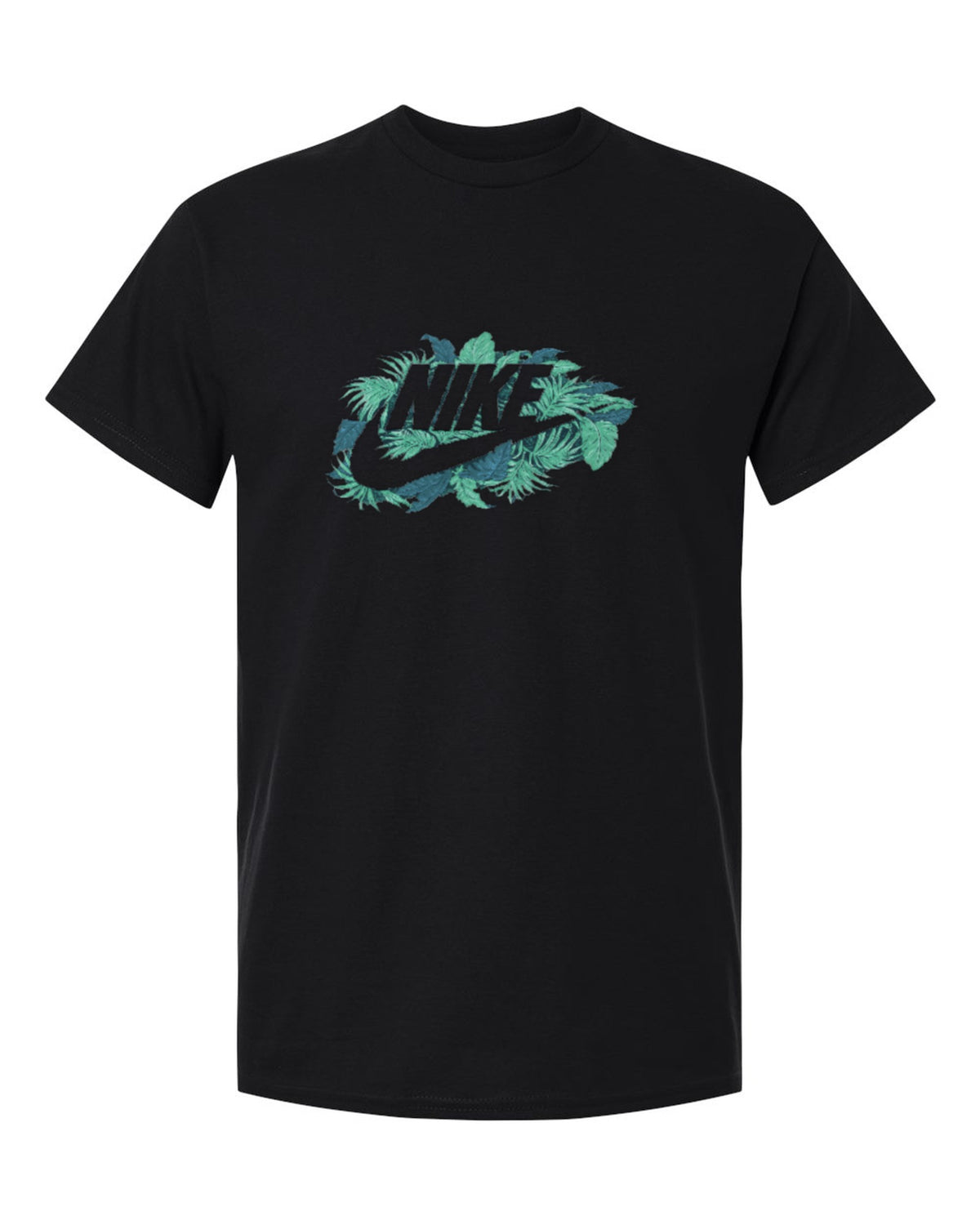 Nike Tropical Logo Design — black t-shirt mockup