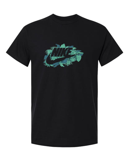 Nike Tropical Logo Design — black t-shirt mockup