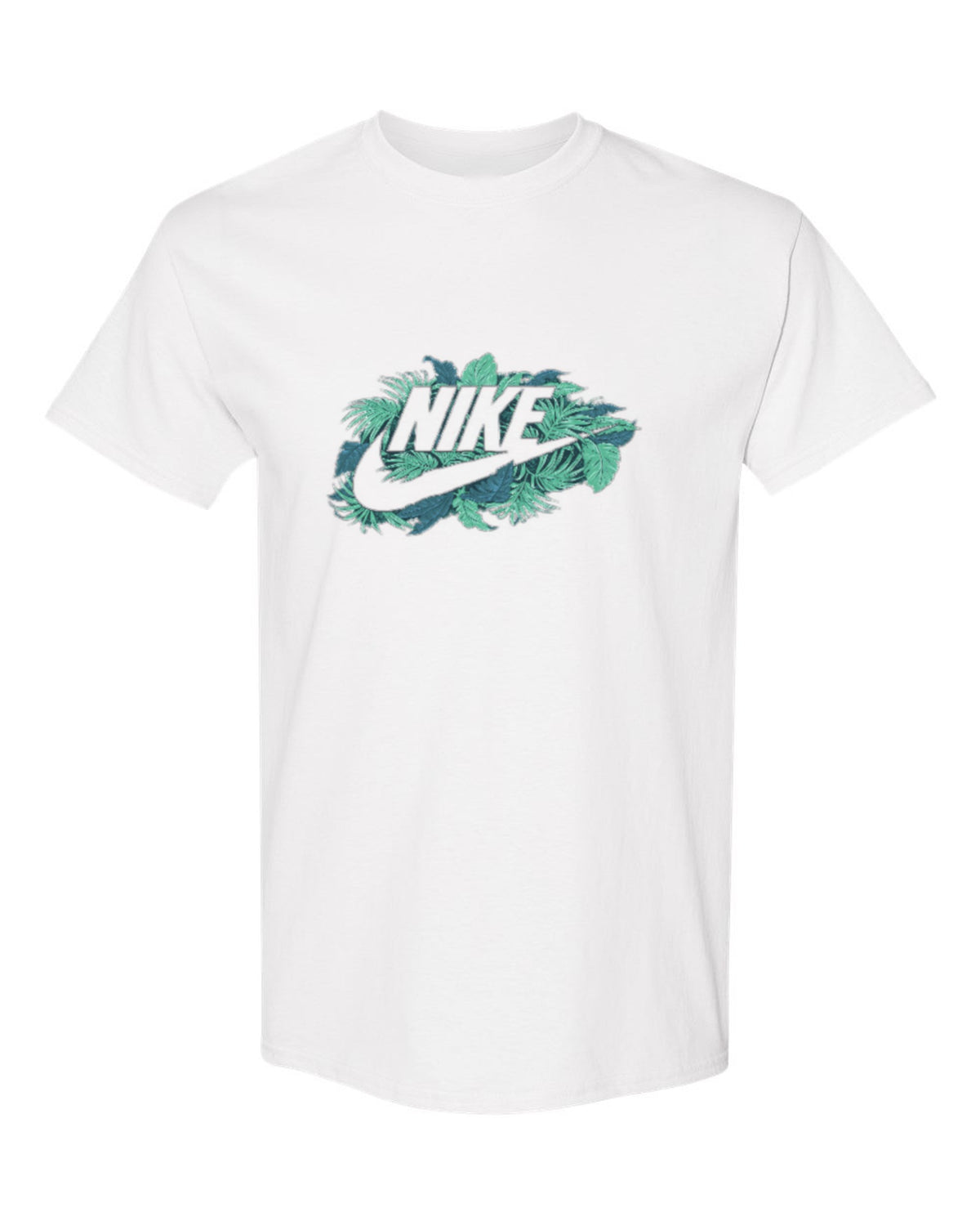 Nike Tropical Logo Design — white t-shirt mockup