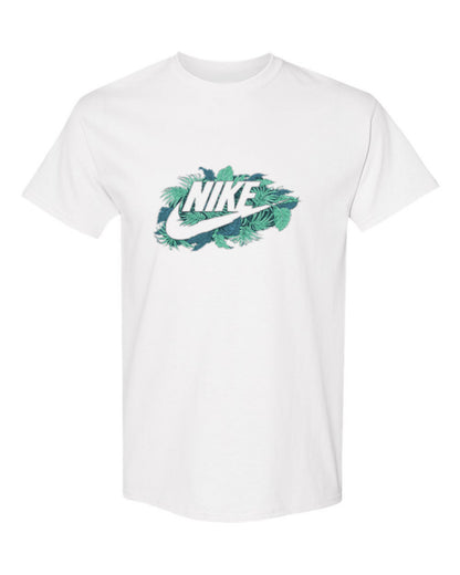 Nike Tropical Logo Design — white t-shirt mockup