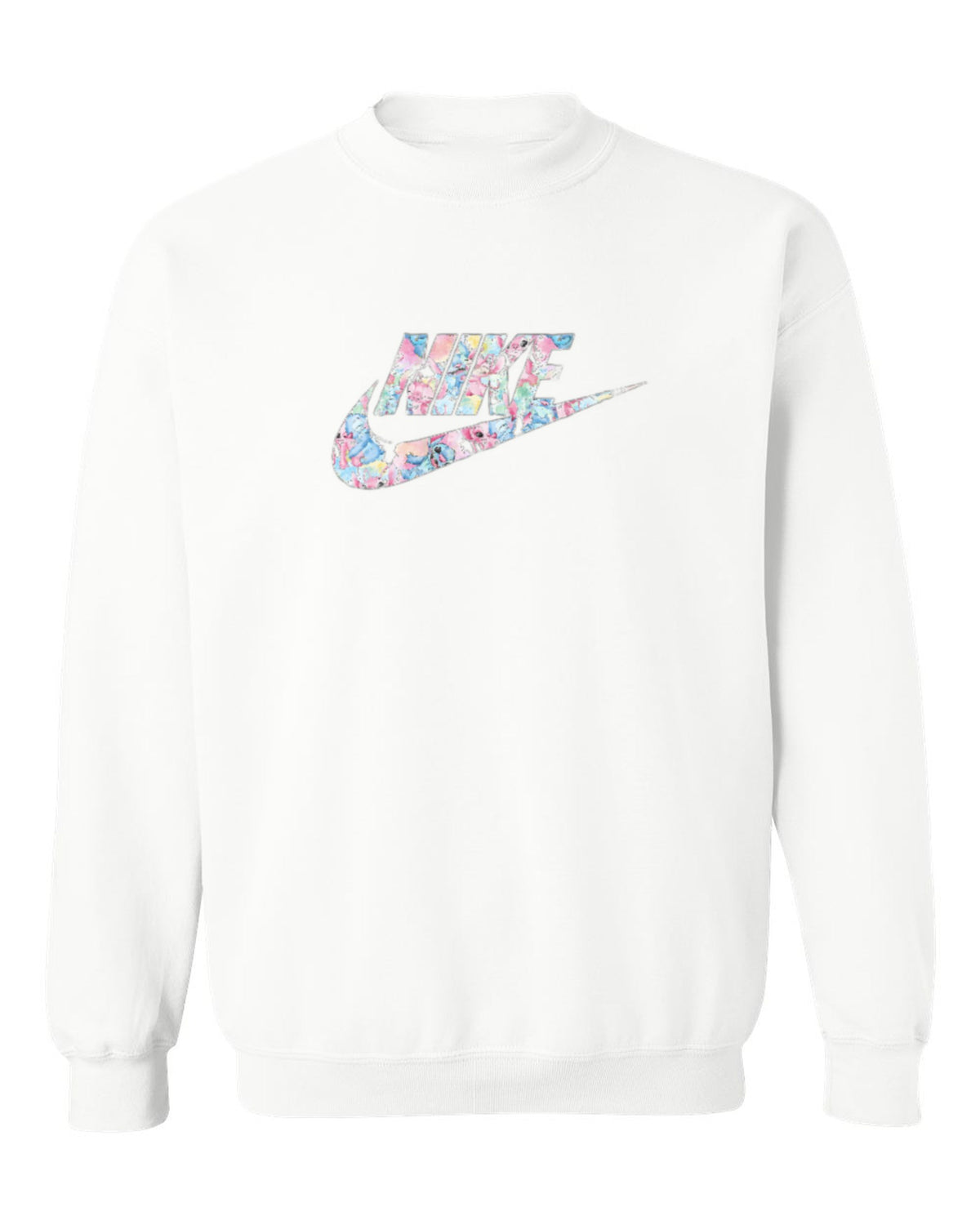 Nike Floral Swoosh Design — white crewneck mockup