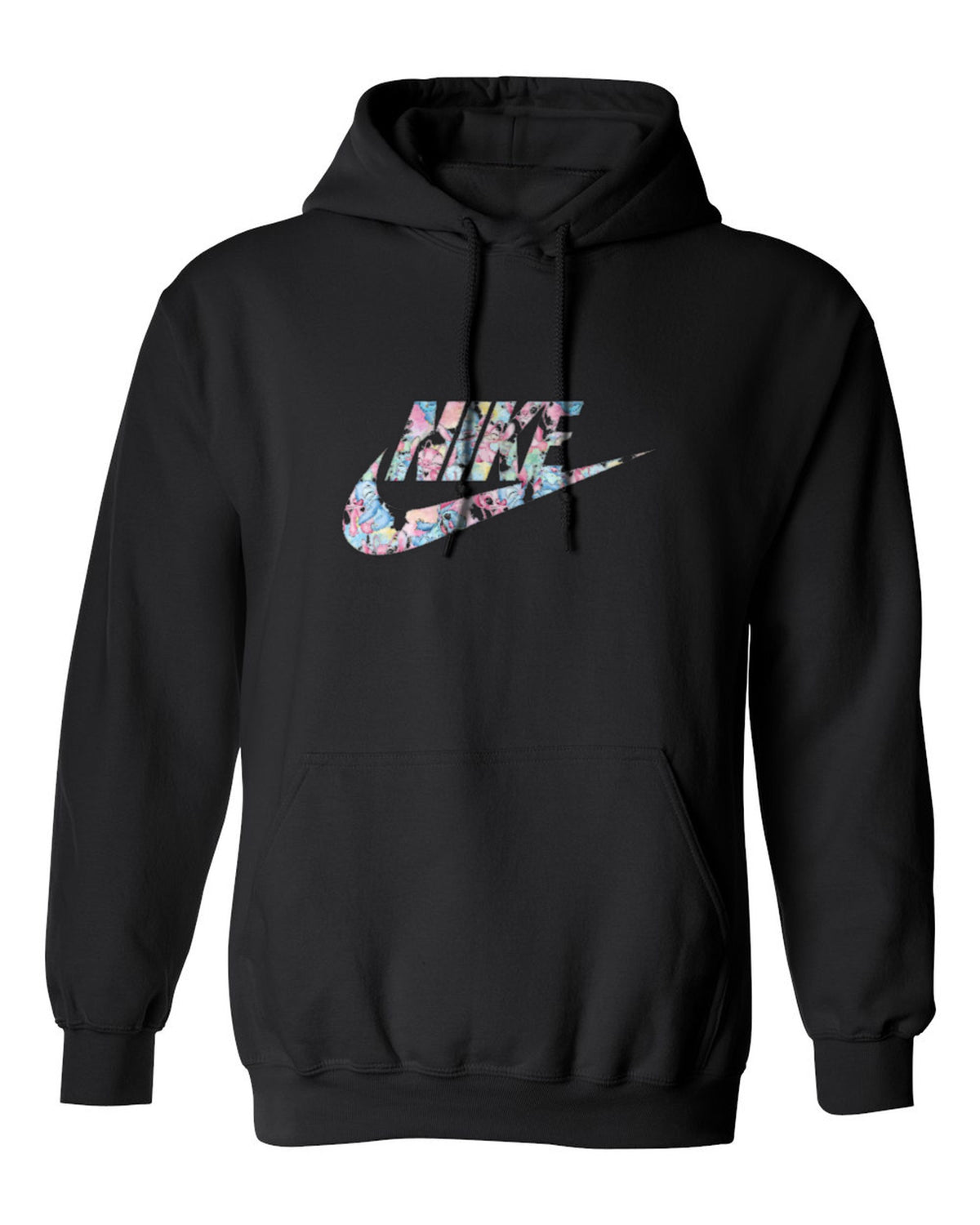 Nike Floral Swoosh Design — black hoodie mockup