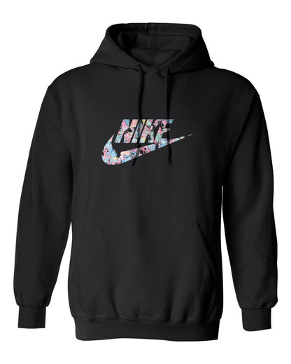 Nike Floral Swoosh Design — black hoodie mockup