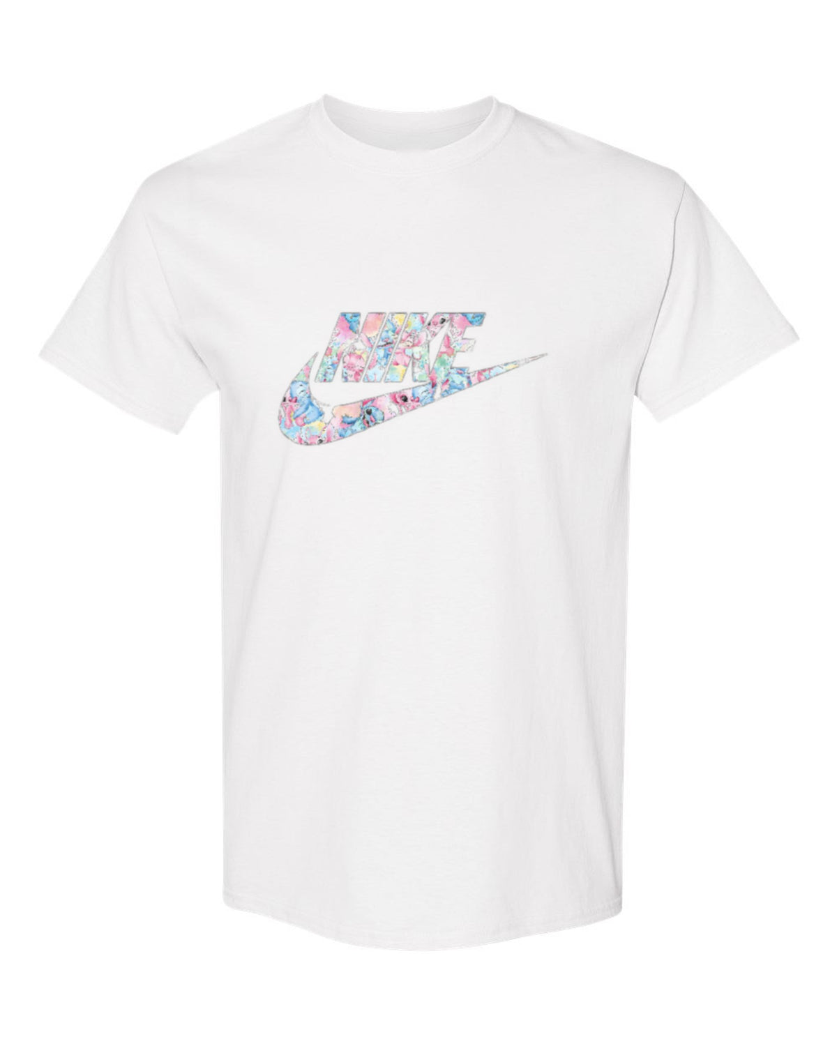 Nike Floral Swoosh Design — white t-shirt mockup