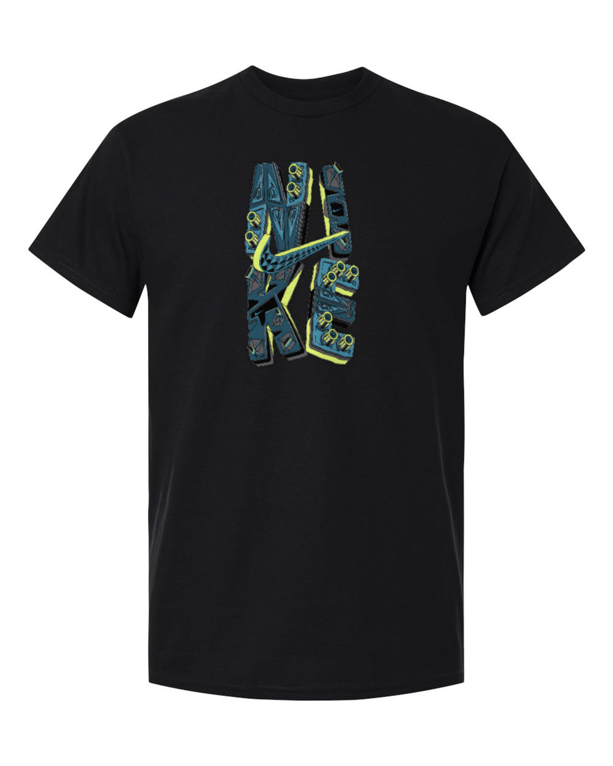 Nike Vertical Graffiti Design — black t-shirt mockup