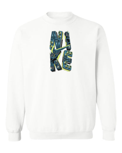 Nike Vertical Graffiti Design — white crewneck mockup
