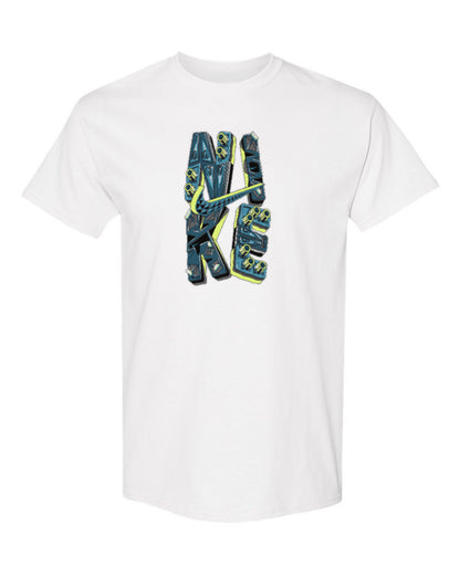 Nike Vertical Graffiti Design — white t-shirt mockup