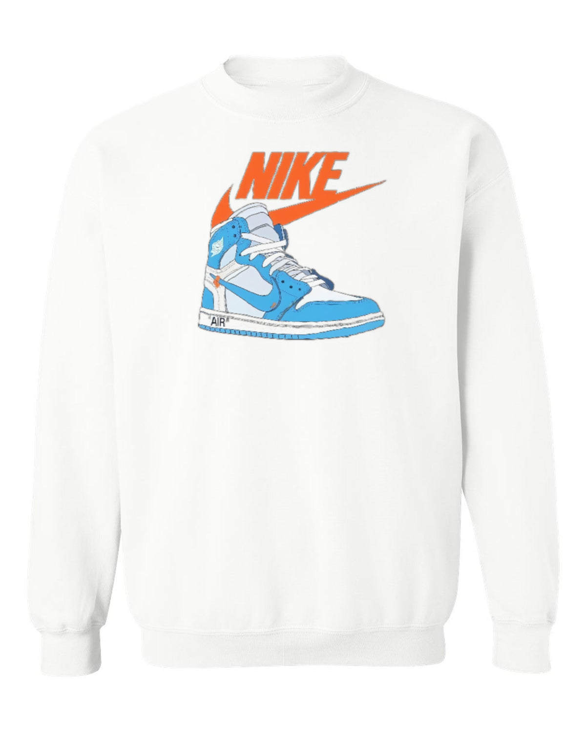 Nike Blue Sneaker Design — white crewneck mockup