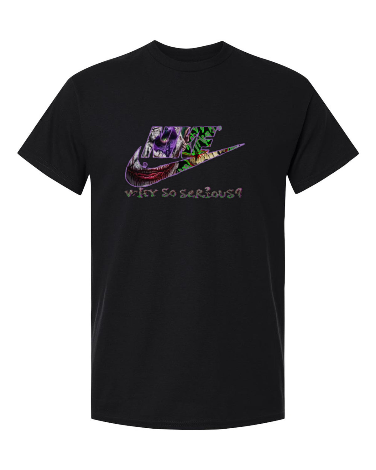 Nike Joker Why So Serious Design — black t-shirt mockup