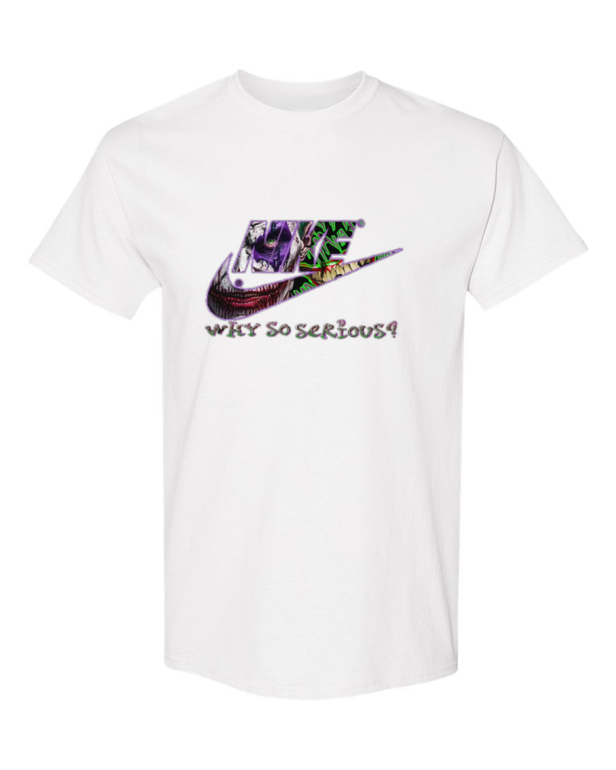 Nike Joker Why So Serious Design — white t-shirt mockup