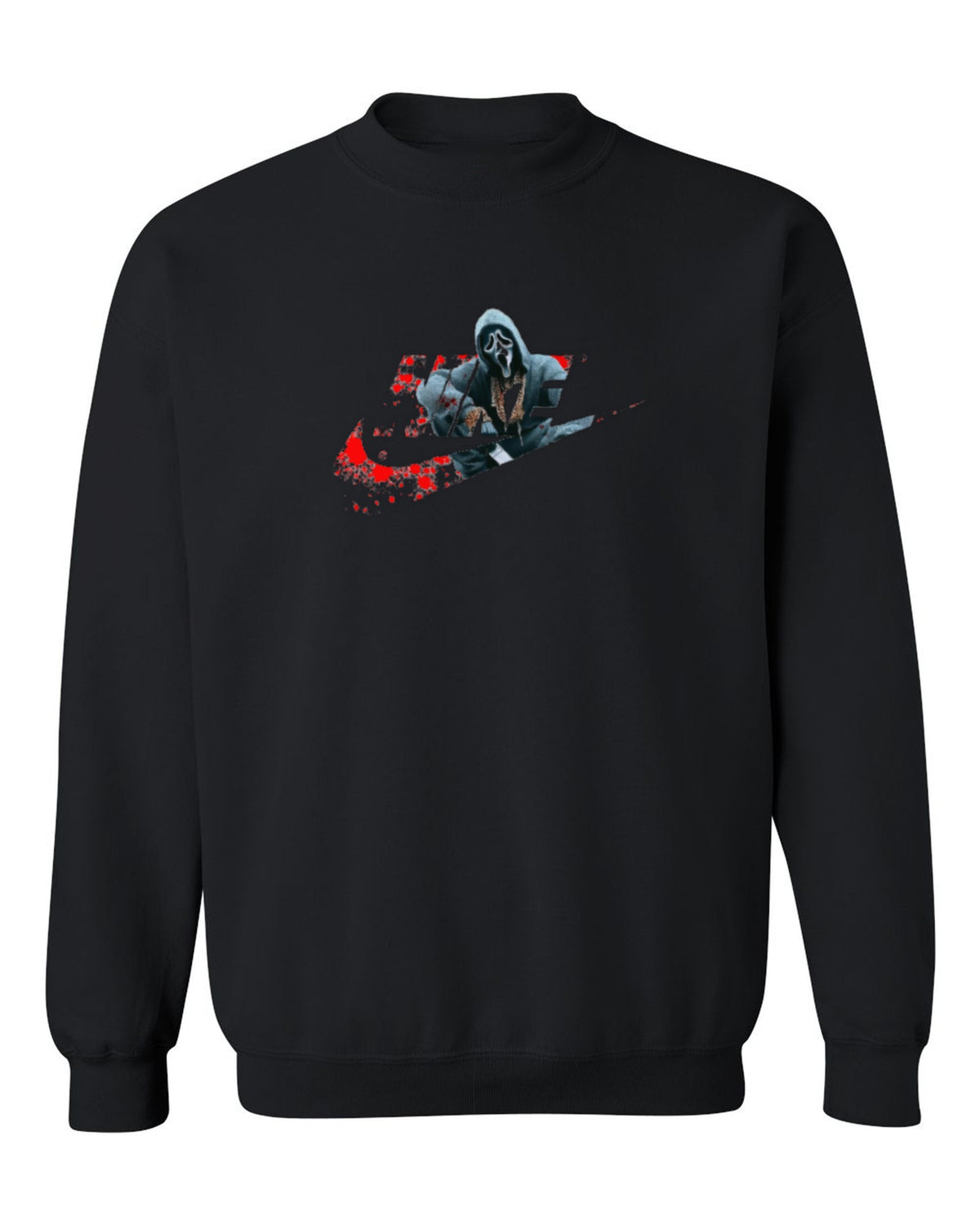 Nike Ghostface Splatter Design — black crewneck mockup