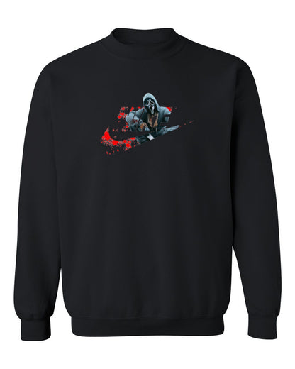 Nike Ghostface Splatter Design — black crewneck mockup