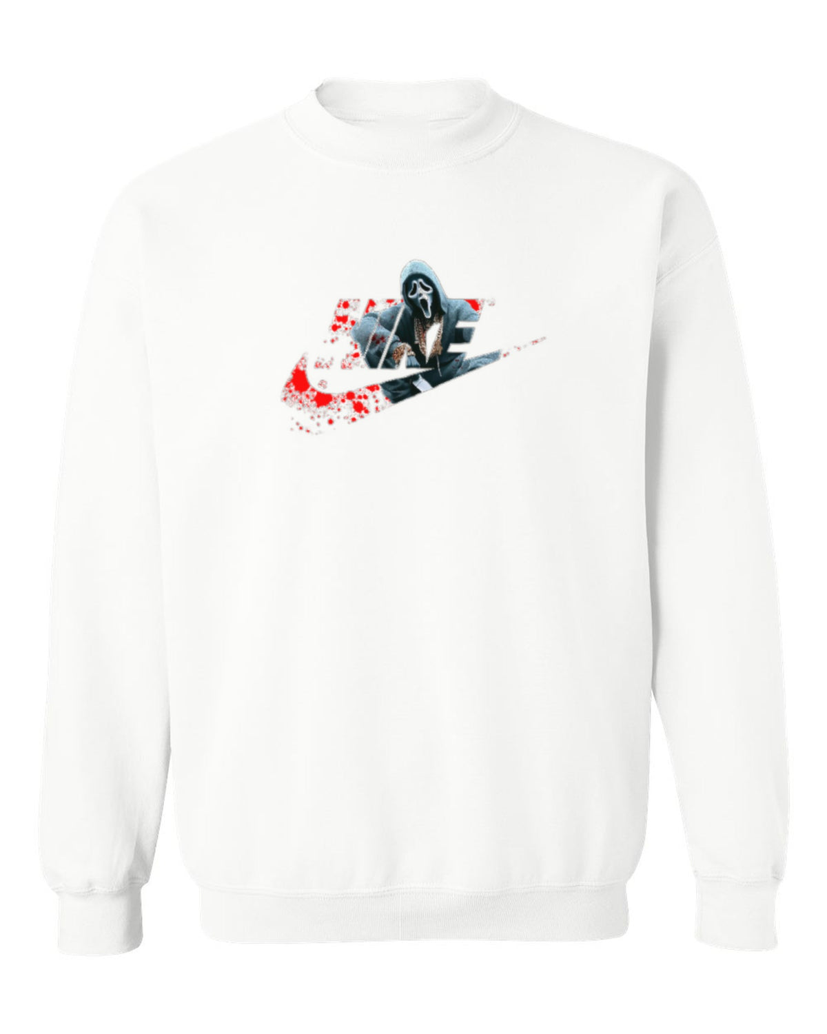 Nike Ghostface Splatter Design — white crewneck mockup