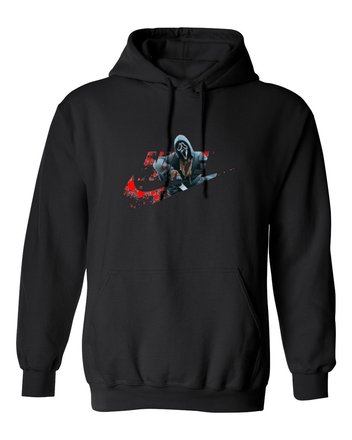 Nike Ghostface Splatter Design — black hoodie mockup