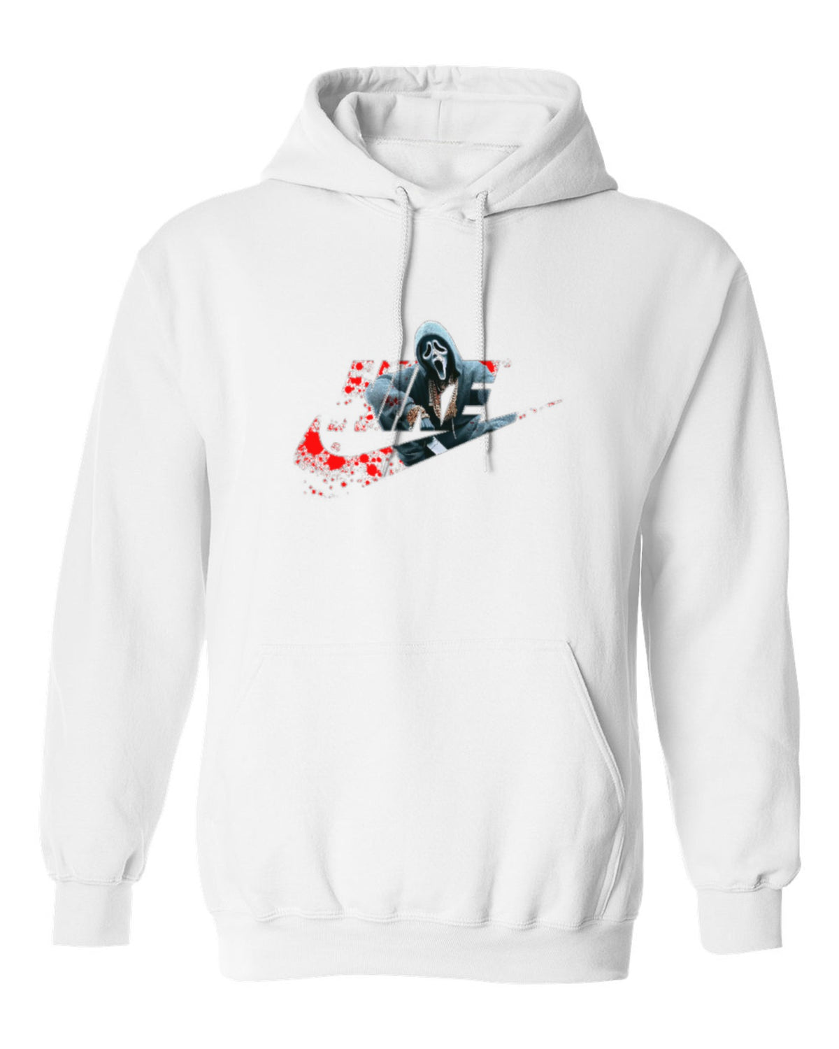 Nike Ghostface Splatter Design — white hoodie mockup