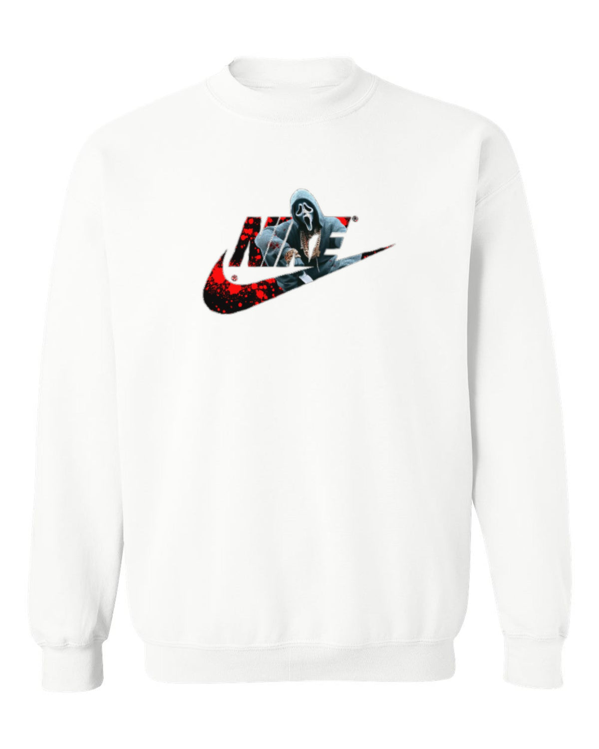 Nike Ghostface Design — white crewneck mockup