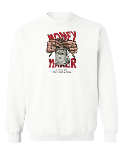 Money Maker Design — white crewneck mockup