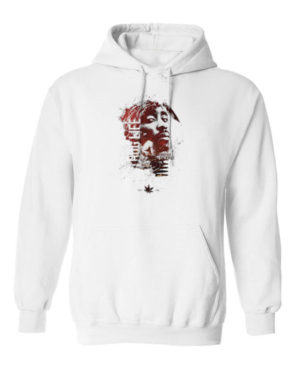 Tupac Thug Life Design — white hoodie mockup
