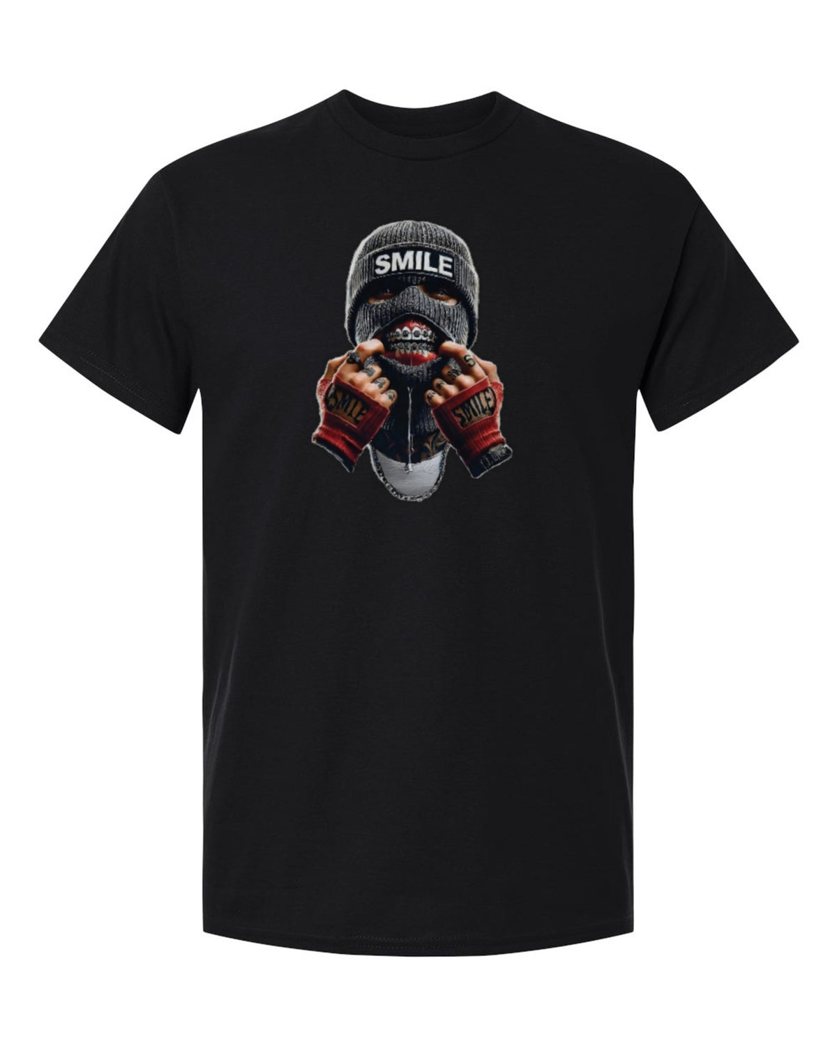 Smile Mask Design — black t-shirt mockup