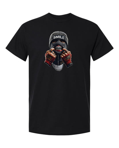 Smile Mask Design — black t-shirt mockup
