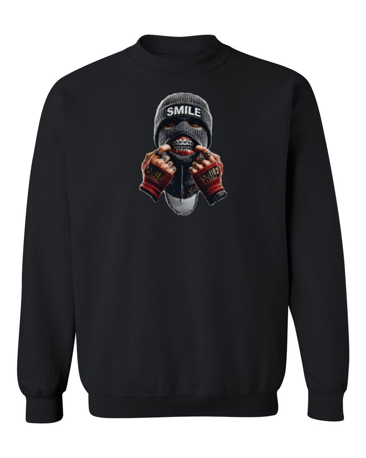 Smile Mask Design — black crewneck mockup