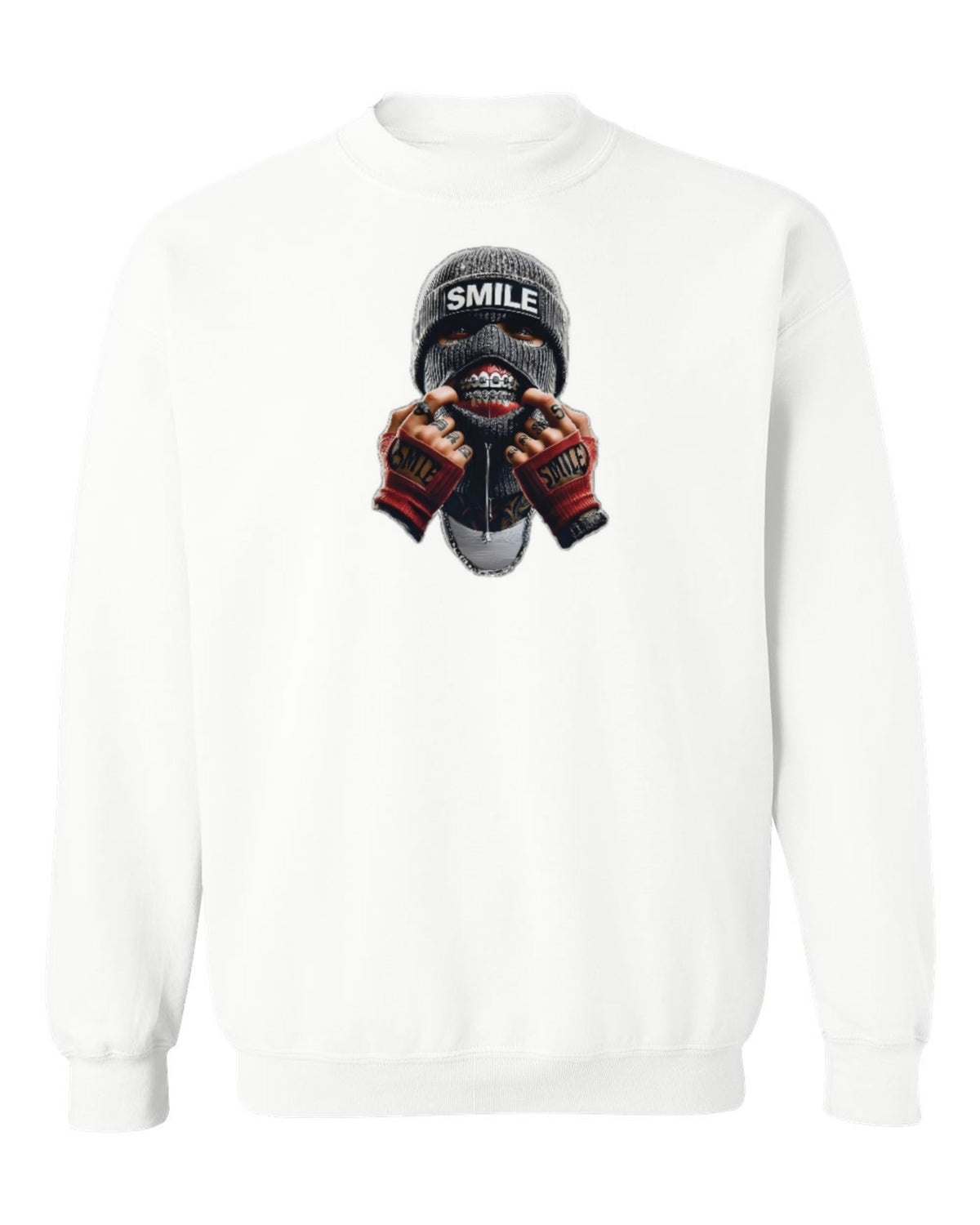 Smile Mask Design — white crewneck mockup