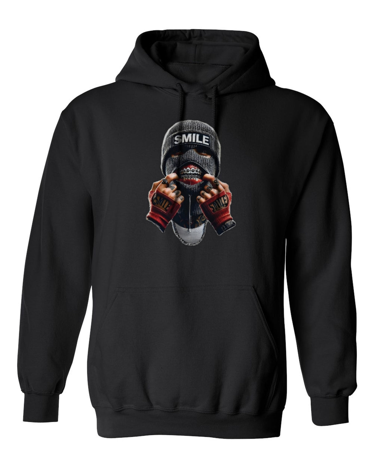Smile Mask Design — black hoodie mockup
