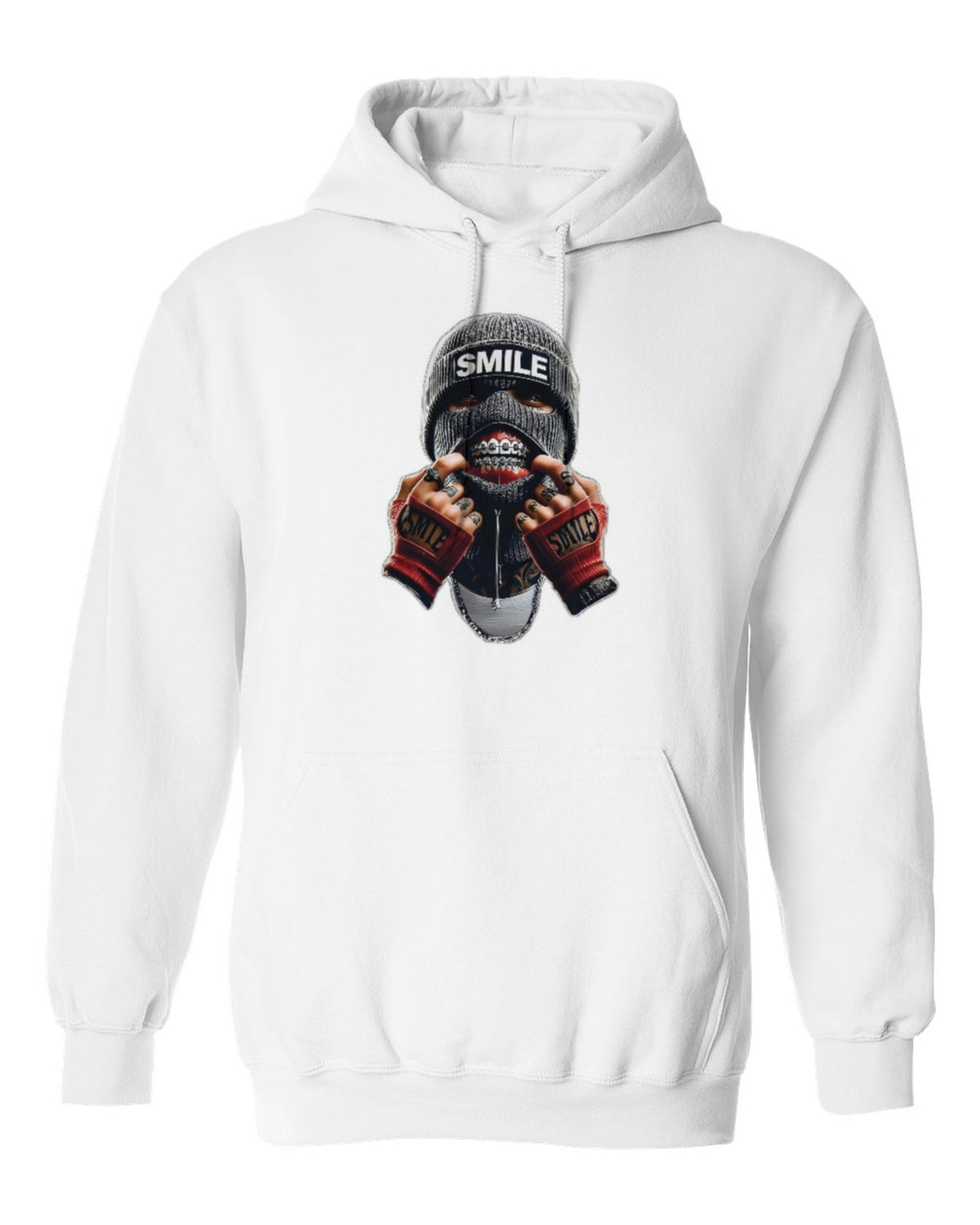 Smile Mask Design — white hoodie mockup
