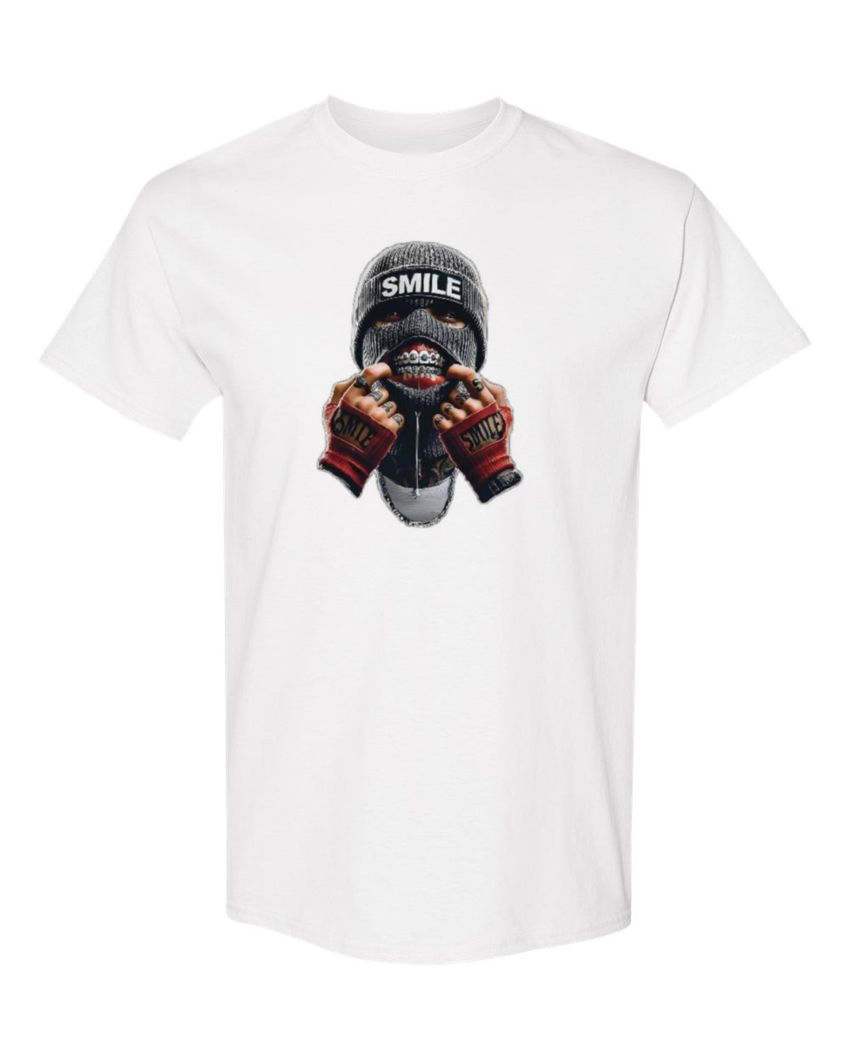Smile Mask Design — white t-shirt mockup