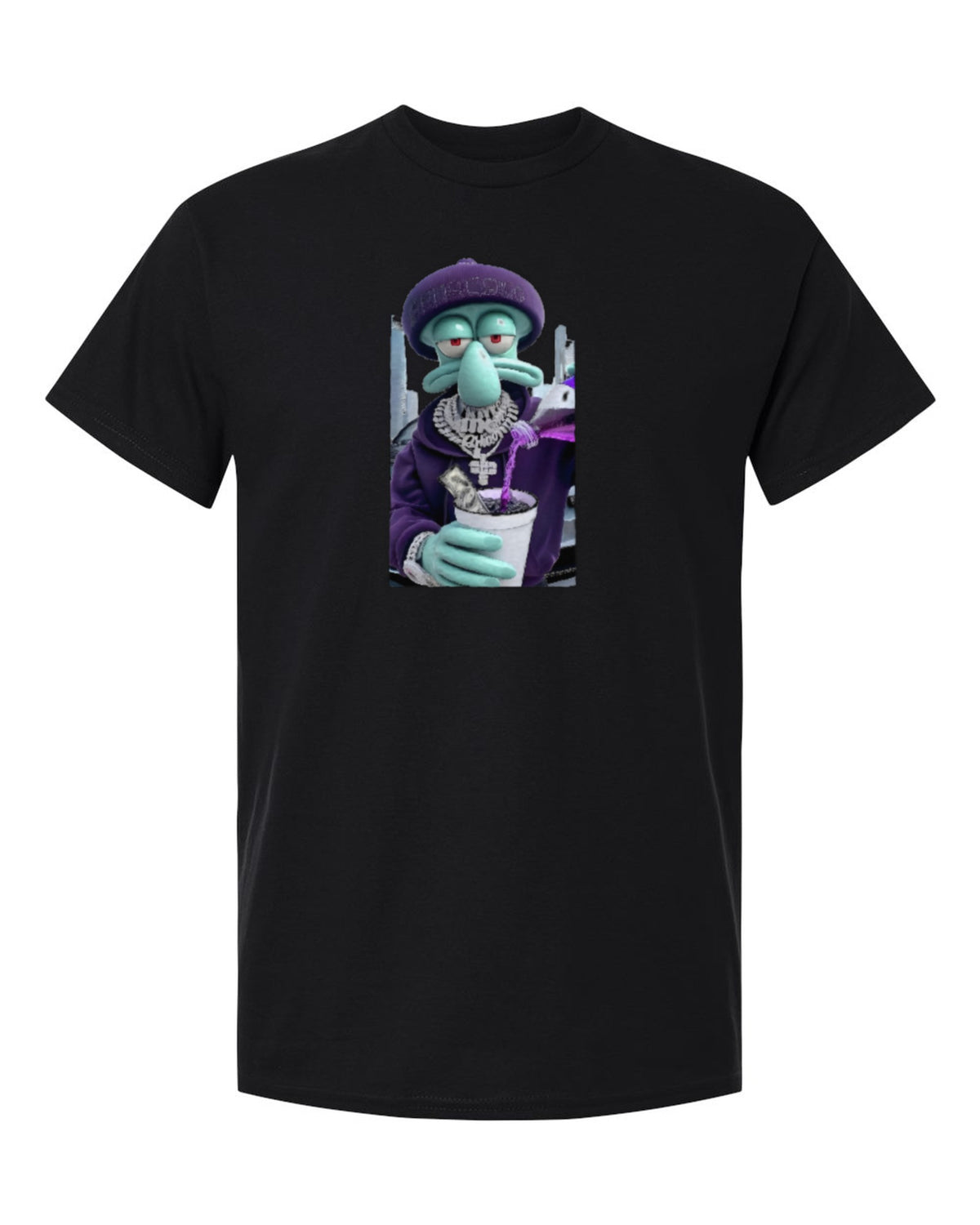 Squidward Drip Design — black t-shirt mockup