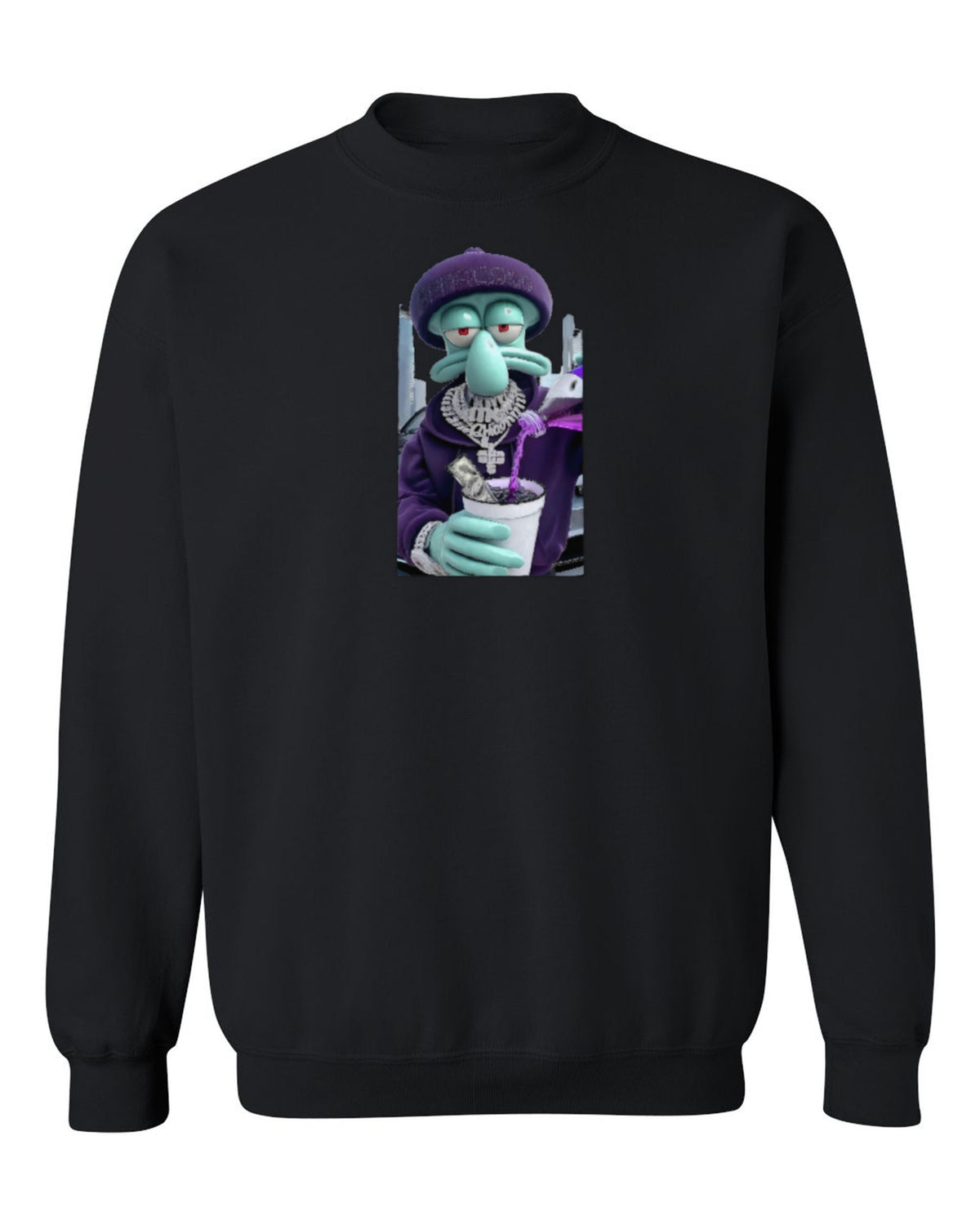 Squidward Drip Design — black crewneck mockup