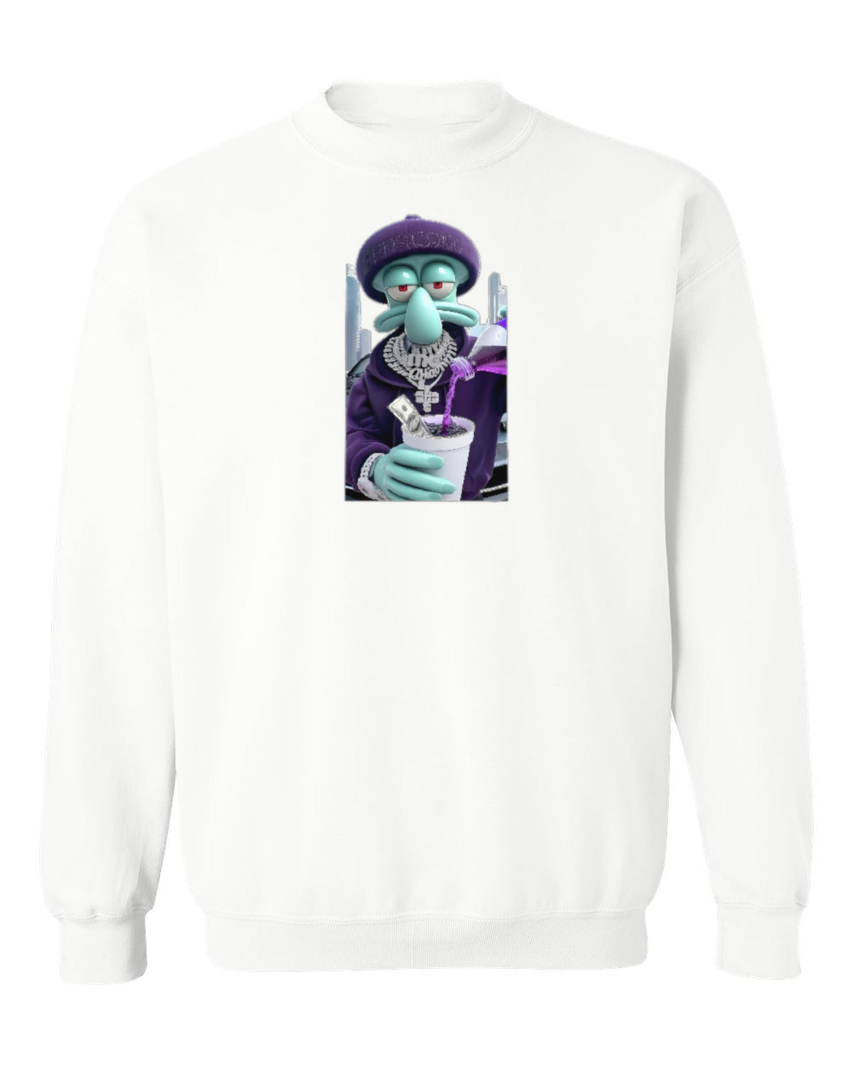 Squidward Drip Design — white crewneck mockup