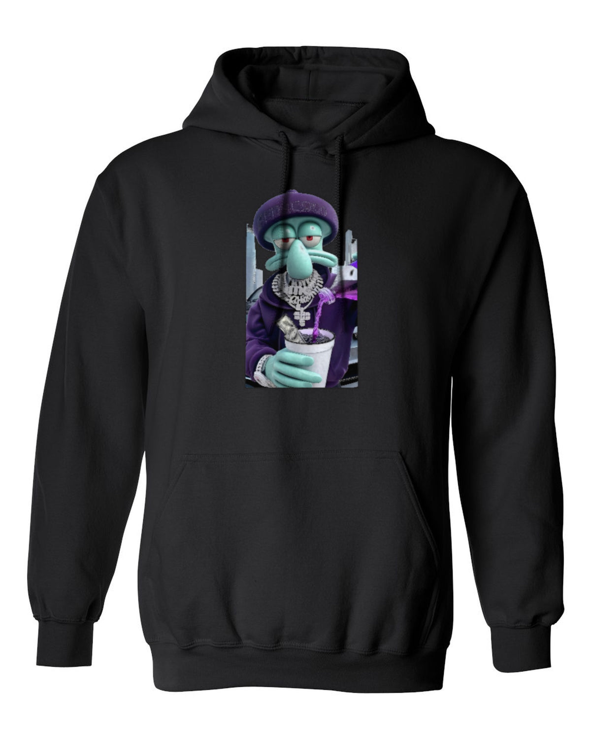 Squidward Drip Design — black hoodie mockup