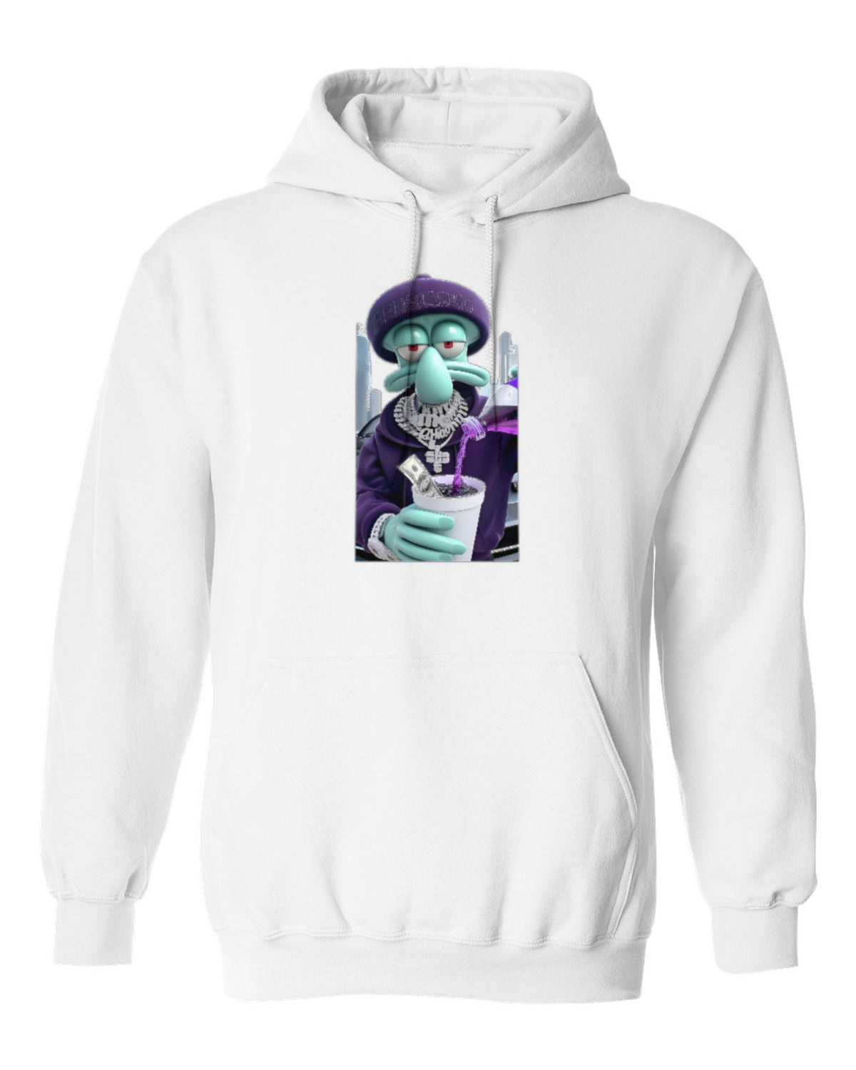 Squidward Drip Design — white hoodie mockup